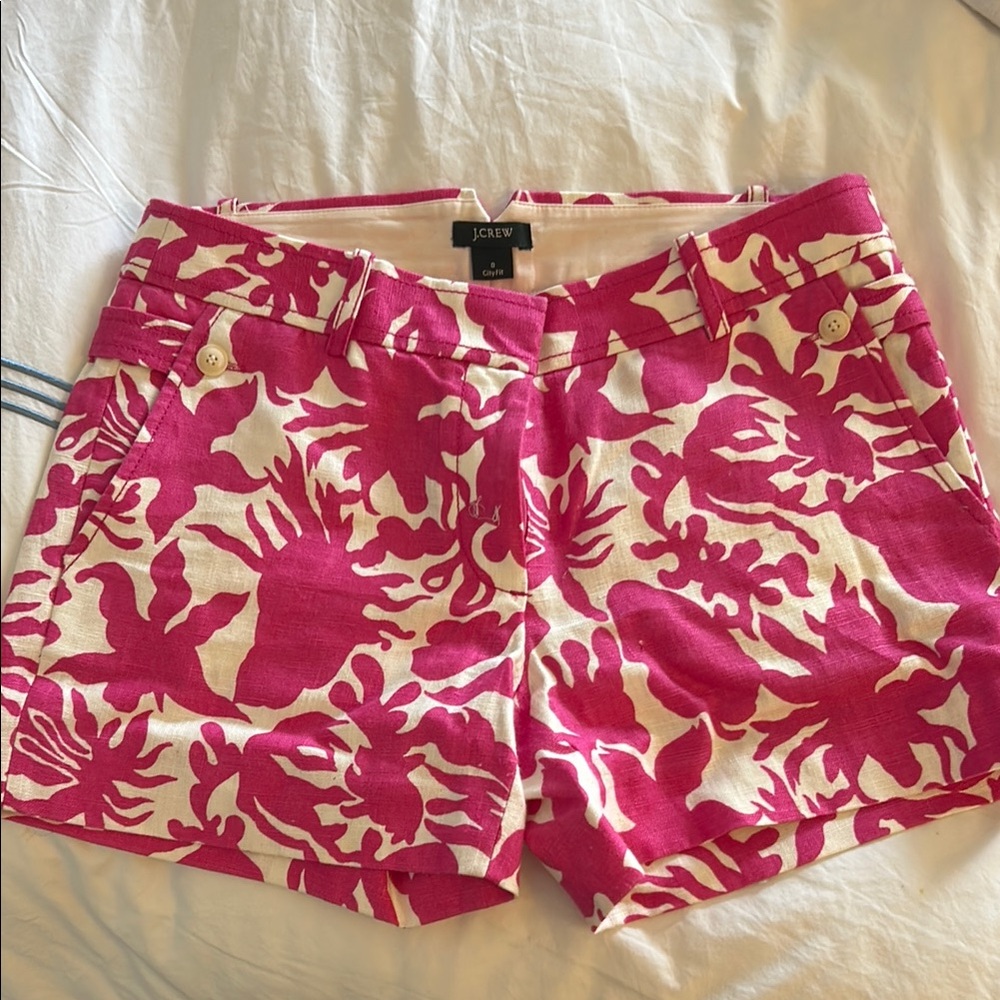 J. Crew Pink and White Bermuda Shorts Vibrant Floral Design